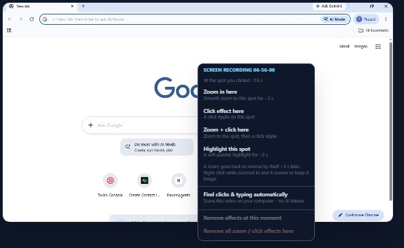 Right-click on a screen recording
