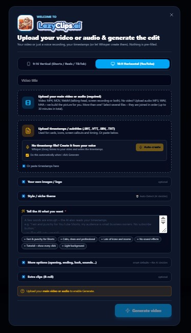 The upload screen